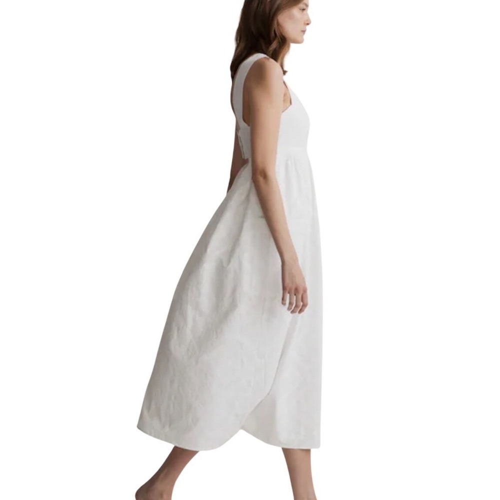 Madewell Cutout back Empire Midi Dress White Cotton Eyelet Square Neck Pockets - Picture 4 of 13